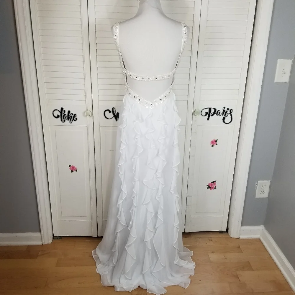 DB Studio beaded romantic white wedding gown silky chiffon - Picture 2 of 6